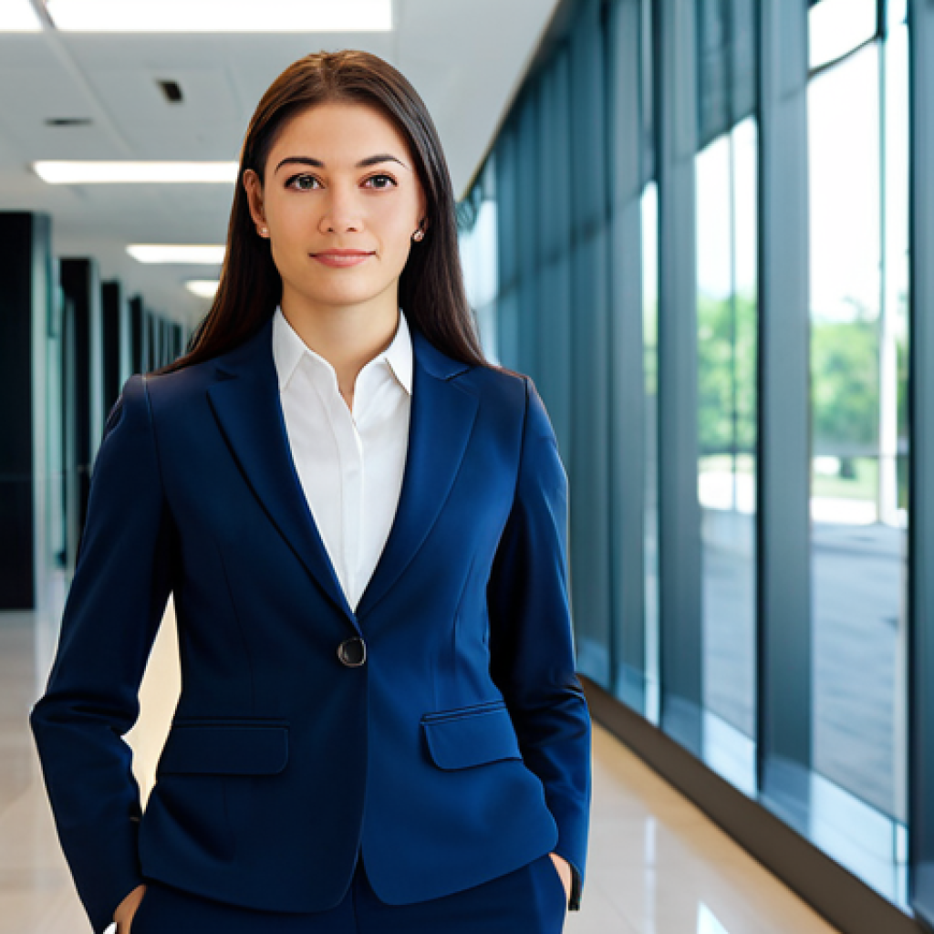 가장 안전한 암호화폐 거래소 추천 - Business Professional**
"A professional businesswoman in a modest, dark blue business suit, standin...