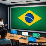 Home 21 지갑 사용자의 보안 인식 조사 - A diverse group of Brazilian adults aged 25-40 gathered in a modern digital workshop setting, attent...
