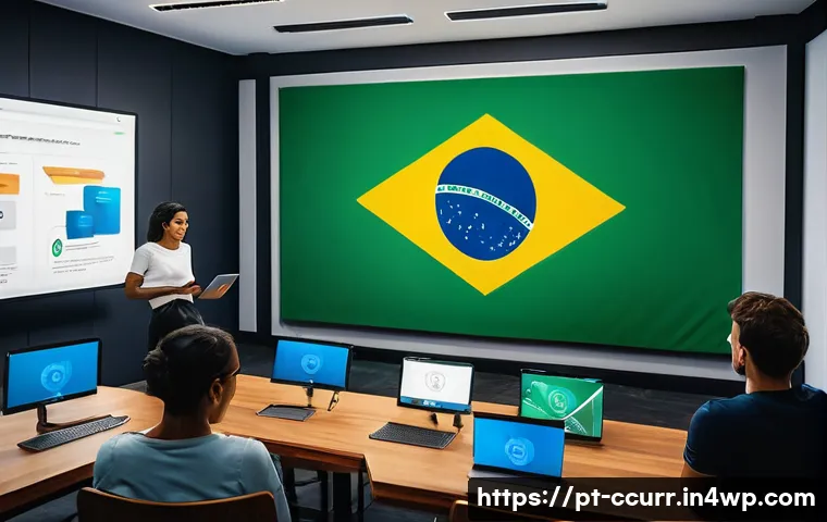 지갑 사용자의 보안 인식 조사 - A diverse group of Brazilian adults aged 25-40 gathered in a modern digital workshop setting, attent...